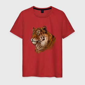 Мужская футболка хлопок с принтом Тигр маслом в Санкт-Петербурге, 100% хлопок | прямой крой, круглый вырез горловины, длина до линии бедер, слегка спущенное плечо. | Тематика изображения на принте: 2022 | иллюстрация | новый год | рисунок | скетч | тигр