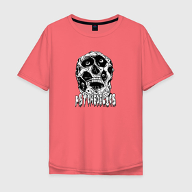 Мужская футболка хлопок Oversize с принтом Psychedelic   Monster в Тюмени, 100% хлопок | свободный крой, круглый ворот, “спинка” длиннее передней части | Тематика изображения на принте: глаза | зомби | монстр | психоделика | скелет | страшный | трип | череп