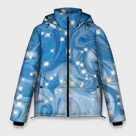 Мужская зимняя куртка 3D с принтом Голубая метелица в Екатеринбурге, верх — 100% полиэстер; подкладка — 100% полиэстер; утеплитель — 100% полиэстер | длина ниже бедра, свободный силуэт Оверсайз. Есть воротник-стойка, отстегивающийся капюшон и ветрозащитная планка. 

Боковые карманы с листочкой на кнопках и внутренний карман на молнии. | Тематика изображения на принте: blizzard | snow | winter | абстракция | белый | блестки | блестящий | времена года | зима | зимний | метелица | метель | мороз | новогодний | новый год | погода | праздничный | пурга | синий | снег | снежинки