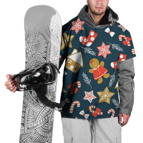 Накидка на куртку 3D с принтом Merry Christmas в Новосибирске, 100% полиэстер |  | merry christmas | веселого рождества | домики | ели | елки | конфетки | перья | рождество | снеговики | снежинки