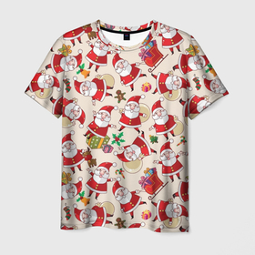 Мужская футболка 3D с принтом Дед Мороз в Кировске, 100% полиэфир | прямой крой, круглый вырез горловины, длина до линии бедер | merry christmas | presents | santa | веселого рождества | дед мороз | подарки | рождество | санта | санта клаус | снежинки