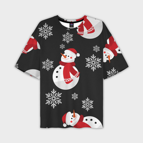 Мужская футболка OVERSIZE 3D с принтом Снеговик ,  |  | Тематика изображения на принте: merry christmas | веселого рождества | рождество | снеговики | снежинки | шарфик