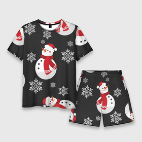 Мужской костюм с шортами 3D с принтом Снеговик в Кировске,  |  | merry christmas | веселого рождества | рождество | снеговики | снежинки | шарфик