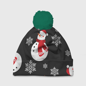 Шапка 3D c помпоном с принтом Снеговик в Новосибирске, 100% полиэстер | универсальный размер, печать по всей поверхности изделия | merry christmas | веселого рождества | рождество | снеговики | снежинки | шарфик