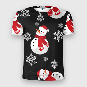 Мужская футболка 3D спортивная с принтом Снеговик , 100% полиэстер с улучшенными характеристиками | приталенный силуэт, круглая горловина, широкие плечи, сужается к линии бедра | Тематика изображения на принте: merry christmas | веселого рождества | рождество | снеговики | снежинки | шарфик