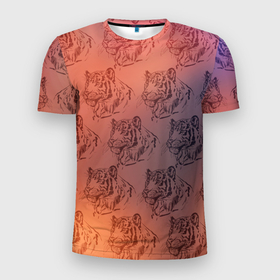 Мужская футболка 3D спортивная с принтом Тигровый паттерн в Белгороде, 100% полиэстер с улучшенными характеристиками | приталенный силуэт, круглая горловина, широкие плечи, сужается к линии бедра | 2022 | новый год | оранжевый | паттерн | рисунок | тигр | тигры