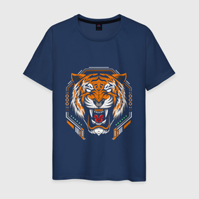 Мужская футболка хлопок с принтом Tiger , 100% хлопок | прямой крой, круглый вырез горловины, длина до линии бедер, слегка спущенное плечо. | animal | art | drawing | predator | tiger | tiger head | арт | голова тигра | животное | рисунок | тигр | хищник