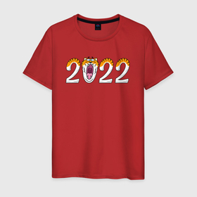 Мужская футболка хлопок с принтом Надпись 2022   год тигра в Екатеринбурге, 100% хлопок | прямой крой, круглый вырез горловины, длина до линии бедер, слегка спущенное плечо. | 2022 | год тигра | новый год | новый год 2022 | символ года | тигр | тигренок | тигрица | тигры