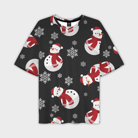 Мужская футболка OVERSIZE 3D с принтом Cнеговики в Тюмени,  |  | год | новый | праздник | рождество | снег | снеговик
