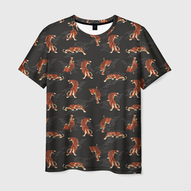 Мужская футболка 3D с принтом Тигр хищник  в облаках , 100% полиэфир | прямой крой, круглый вырез горловины, длина до линии бедер | Тематика изображения на принте: год тигра | дикая кошка | облака | паттерн | тигр | хищник