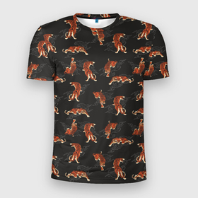 Мужская футболка 3D Slim с принтом Тигр хищник  в облаках в Кировске, 100% полиэстер с улучшенными характеристиками | приталенный силуэт, круглая горловина, широкие плечи, сужается к линии бедра | год тигра | дикая кошка | облака | паттерн | тигр | хищник