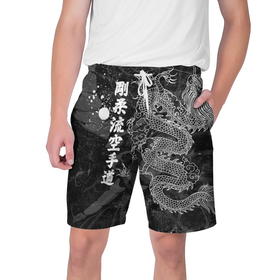 Мужские шорты 3D с принтом Токийский Дракон (Иероглифы) Dragon Japan в Курске,  полиэстер 100% | прямой крой, два кармана без застежек по бокам. Мягкая трикотажная резинка на поясе, внутри которой широкие завязки. Длина чуть выше колен | beast | dragon | fire | grunge | горелый | дракон | животные | зверь | змей | иероглифы | когти | огонь | пепел | пламя | потертости | узор | чб | японский