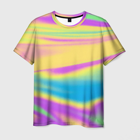 Мужская футболка 3D с принтом Holographic Neon Waves в Белгороде, 100% полиэфир | прямой крой, круглый вырез горловины, длина до линии бедер | Тематика изображения на принте: abstract | gradient | holographic | neon | neon stripes | rainbow | stripes | vaporwave | wave | абстрактный узор | абстракция | волны | голографические | градиент | краски | красочный | линии | неоновые полосы | полосы | радужный