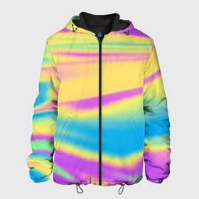 Мужская куртка 3D с принтом Holographic Neon Waves в Новосибирске, ткань верха — 100% полиэстер, подклад — флис | прямой крой, подол и капюшон оформлены резинкой с фиксаторами, два кармана без застежек по бокам, один большой потайной карман на груди. Карман на груди застегивается на липучку | abstract | gradient | holographic | neon | neon stripes | rainbow | stripes | vaporwave | wave | абстрактный узор | абстракция | волны | голографические | градиент | краски | красочный | линии | неоновые полосы | полосы | радужный