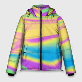 Мужская зимняя куртка 3D с принтом Holographic Neon Waves в Петрозаводске, верх — 100% полиэстер; подкладка — 100% полиэстер; утеплитель — 100% полиэстер | длина ниже бедра, свободный силуэт Оверсайз. Есть воротник-стойка, отстегивающийся капюшон и ветрозащитная планка. 

Боковые карманы с листочкой на кнопках и внутренний карман на молнии. | abstract | gradient | holographic | neon | neon stripes | rainbow | stripes | vaporwave | wave | абстрактный узор | абстракция | волны | голографические | градиент | краски | красочный | линии | неоновые полосы | полосы | радужный