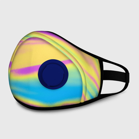 Маска из неопрена с принтом Holographic Neon Waves в Рязани, неопрен 100% | Форма огибающая нос. Резинки для ушей с дополнительной резинкой на затылке. Клапан для выдоха для активного дыхания при занятиях спортом. Эластичный материал маски и окантовки для лучшего растяжения и прилегания маски.  | Тематика изображения на принте: abstract | gradient | holographic | neon | neon stripes | rainbow | stripes | vaporwave | wave | абстрактный узор | абстракция | волны | голографические | градиент | краски | красочный | линии | неоновые полосы | полосы | радужный