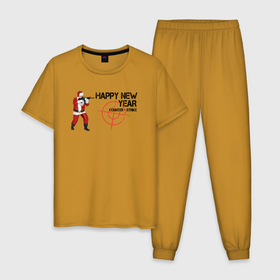 Мужская пижама хлопок с принтом Дед Counter Strike в Кировске, 100% хлопок | брюки и футболка прямого кроя, без карманов, на брюках мягкая резинка на поясе и по низу штанин
 | автомат | дед | надпись | прицел | санта