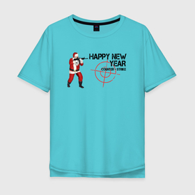 Мужская футболка хлопок Oversize с принтом Дед Counter Strike в Санкт-Петербурге, 100% хлопок | свободный крой, круглый ворот, “спинка” длиннее передней части | автомат | дед | надпись | прицел | санта