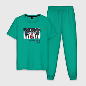Мужская пижама хлопок с принтом Counter Strike HNY в Кировске, 100% хлопок | брюки и футболка прямого кроя, без карманов, на брюках мягкая резинка на поясе и по низу штанин
 | люди | мужчины | персонажи | снег | снеговик