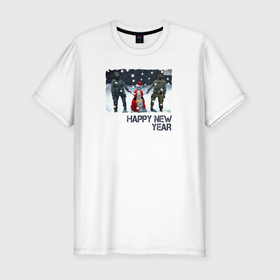 Мужская футболка хлопок Slim с принтом Counter Strike HNY в Петрозаводске, 92% хлопок, 8% лайкра | приталенный силуэт, круглый вырез ворота, длина до линии бедра, короткий рукав | люди | мужчины | персонажи | снег | снеговик