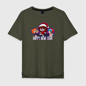 Мужская футболка хлопок Oversize с принтом FNF Новый год , 100% хлопок | свободный крой, круглый ворот, “спинка” длиннее передней части | девушка | игра | надпись | персонажи | санта