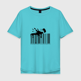 Мужская футболка хлопок Oversize с принтом Баркод в Санкт-Петербурге, 100% хлопок | свободный крой, круглый ворот, “спинка” длиннее передней части | Тематика изображения на принте: баркод | йифры | ковид | коронавирус | краски