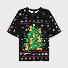 Мужская футболка OVERSIZE 3D с принтом MEOWY CHRISTMAS | 2022 в Екатеринбурге,  |  | 2020 | 2021 | 2022 | christmas | meow | meowy christmas | merry | кот | леденец | мяу | нг | новогодний | новый год | олени | рождество | свитер | узоры