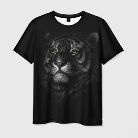 Мужская футболка 3D с принтом Голова хищного тигра в Курске, 100% полиэфир | прямой крой, круглый вырез горловины, длина до линии бедер | большая кошка | год тигра | голова тигра | дикий | животное | тигр | хищник