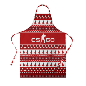 Фартук 3D с принтом Свитер CS GO. в городе Новоалтайск, 100% полиэстер | общий размер — 65 х 85 см, ширина нагрудника — 26 см, горловина — 53 см, длина завязок — 54 см, общий обхват в поясе — 173 см. Принт на завязках и на горловине наносится с двух сторон, на основной части фартука — только с внешней стороны | надпись | орнамент | полосы | фигура | человек