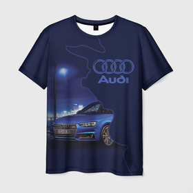 Мужская футболка 3D с принтом AUDI  лого в Тюмени, 100% полиэфир | прямой крой, круглый вырез горловины, длина до линии бедер | audi | автоспорт | ауди | логотипы | надписи | немецкая классика | немецкие машины | ралли