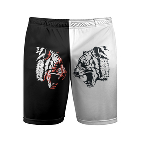 Мужские шорты спортивные с принтом Два тигра напротив друг друга в Тюмени,  |  | Тематика изображения на принте: tiger | восточный тигр | год тигра | кошка | тигр | тигренок | хищник