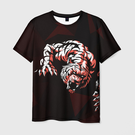 Мужская футболка 3D с принтом Злой тигр нападает , 100% полиэфир | прямой крой, круглый вырез горловины, длина до линии бедер | low poly | tiger | восточный тигр | год тигра | кошка | лоу поли | тигр | тигренок | хищник