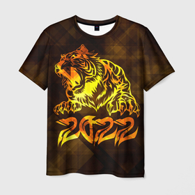 Мужская футболка 3D с принтом Хищник Тигр 2022 в Екатеринбурге, 100% полиэфир | прямой крой, круглый вырез горловины, длина до линии бедер | 2022 | tiger | восточный тигр | год тигра | кошка | тигр | тигренок | хищник