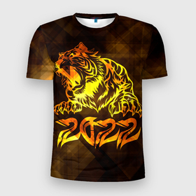 Мужская футболка 3D спортивная с принтом Хищник Тигр 2022 в Белгороде, 100% полиэстер с улучшенными характеристиками | приталенный силуэт, круглая горловина, широкие плечи, сужается к линии бедра | 2022 | tiger | восточный тигр | год тигра | кошка | тигр | тигренок | хищник