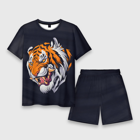 Мужской костюм с шортами 3D с принтом Саблезубый тигр (голова) ,  |  | tiger | восточный тигр | год тигра | голова | кошка | саблезубый | тигр | тигренок | хищник