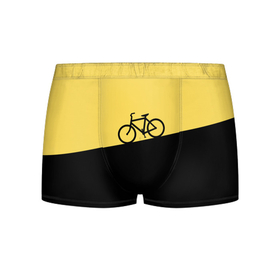 Мужские трусы 3D с принтом Бегущий за велосипедом в Петрозаводске, 50% хлопок, 50% полиэстер | классическая посадка, на поясе мягкая тканевая резинка | бег | бегущий | велосипед | велоспорт | гора | желтый | персонаж | цвета | человек | черный