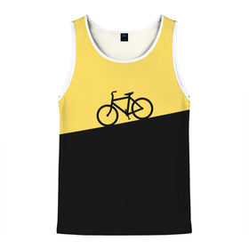 Мужская майка 3D с принтом Бегущий за велосипедом в Белгороде, 100% полиэстер | круглая горловина, приталенный силуэт, длина до линии бедра. Пройма и горловина окантованы тонкой бейкой | бег | бегущий | велосипед | велоспорт | гора | желтый | персонаж | цвета | человек | черный