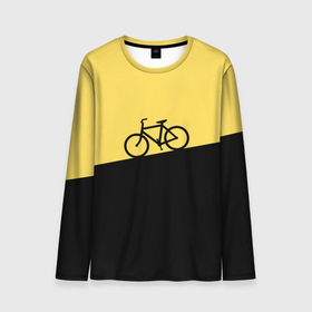 Мужской лонгслив 3D с принтом Бегущий за велосипедом в Белгороде, 100% полиэстер | длинные рукава, круглый вырез горловины, полуприлегающий силуэт | бег | бегущий | велосипед | велоспорт | гора | желтый | персонаж | цвета | человек | черный