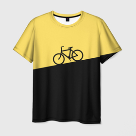 Мужская футболка 3D с принтом Бегущий за велосипедом в Кировске, 100% полиэфир | прямой крой, круглый вырез горловины, длина до линии бедер | бег | бегущий | велосипед | велоспорт | гора | желтый | персонаж | цвета | человек | черный