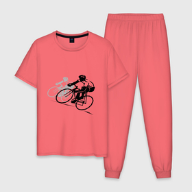 Мужская пижама хлопок с принтом Велоспорт шоссе в Санкт-Петербурге, 100% хлопок | брюки и футболка прямого кроя, без карманов, на брюках мягкая резинка на поясе и по низу штанин
 | bike | велосипед | велосипедист | велоспорт | спорт | спортсмен | шоссе | шоссейник | шоссер