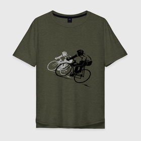 Мужская футболка хлопок Oversize с принтом Велоспорт шоссе в Белгороде, 100% хлопок | свободный крой, круглый ворот, “спинка” длиннее передней части | Тематика изображения на принте: bike | велосипед | велосипедист | велоспорт | спорт | спортсмен | шоссе | шоссейник | шоссер