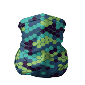 Бандана-труба 3D с принтом Зеленые соты в мозаике в Новосибирске, 100% полиэстер, ткань с особыми свойствами — Activecool | плотность 150‒180 г/м2; хорошо тянется, но сохраняет форму | Тематика изображения на принте: геометрия | многогранник | мозаика | пазл | ромбы | соты | фигура
