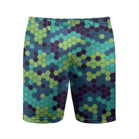 Мужские шорты спортивные с принтом Зеленые соты в мозаике ,  |  | геометрия | многогранник | мозаика | пазл | ромбы | соты | фигура