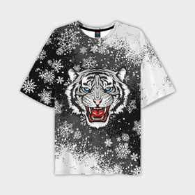 Мужская футболка OVERSIZE 3D с принтом НОВОГОДНИЙ БЕЛЫЙ ТИГР 2022 ,  |  | 2022 | beast | merry christmas | new year | red bow | santa hat | snow | tiger | winter | winter is coming | year of the tiger | год тигра | дед мороз | животные | звери | зверь | зима | зима 2022 | зима близко | новог | новогодни