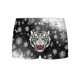 Мужские трусы 3D с принтом НОВОГОДНИЙ БЕЛЫЙ ТИГР 2022 в Тюмени, 50% хлопок, 50% полиэстер | классическая посадка, на поясе мягкая тканевая резинка | 2022 | beast | merry christmas | new year | red bow | santa hat | snow | tiger | winter | winter is coming | year of the tiger | год тигра | дед мороз | животные | звери | зверь | зима | зима 2022 | зима близко | новог | новогодни