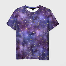 Мужская футболка 3D с принтом Акварельная ночь в Екатеринбурге, 100% полиэфир | прямой крой, круглый вырез горловины, длина до линии бедер | абстракция | акварель | астрология | астрономия | галактика | звездная ночь | звездный | звезды | зодиак | зодиакальные созвездия | космический | космос | ночное небо | созвездие