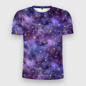 Мужская футболка 3D Slim с принтом Акварельная ночь , 100% полиэстер с улучшенными характеристиками | приталенный силуэт, круглая горловина, широкие плечи, сужается к линии бедра | абстракция | акварель | астрология | астрономия | галактика | звездная ночь | звездный | звезды | зодиак | зодиакальные созвездия | космический | космос | ночное небо | созвездие