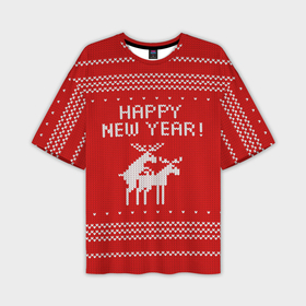 Мужская футболка OVERSIZE 3D с принтом Свитер   вязаные олени ,  |  | christmas | holiday | knitted deer | love | new year | ornament | pattern | red sweater | вязаные олени | красный свитер | любовь | новый год | орнамент | праздник | рождество | узор