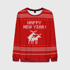 Мужской свитшот 3D с принтом Свитер   вязаные олени , 100% полиэстер с мягким внутренним слоем | круглый вырез горловины, мягкая резинка на манжетах и поясе, свободная посадка по фигуре | christmas | holiday | knitted deer | love | new year | ornament | pattern | red sweater | вязаные олени | красный свитер | любовь | новый год | орнамент | праздник | рождество | узор