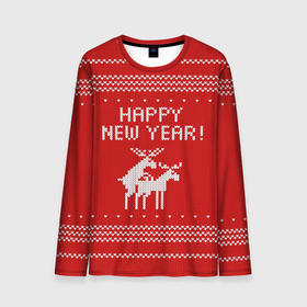 Мужской лонгслив 3D с принтом Свитер   вязаные олени в Новосибирске, 100% полиэстер | длинные рукава, круглый вырез горловины, полуприлегающий силуэт | christmas | holiday | knitted deer | love | new year | ornament | pattern | red sweater | вязаные олени | красный свитер | любовь | новый год | орнамент | праздник | рождество | узор
